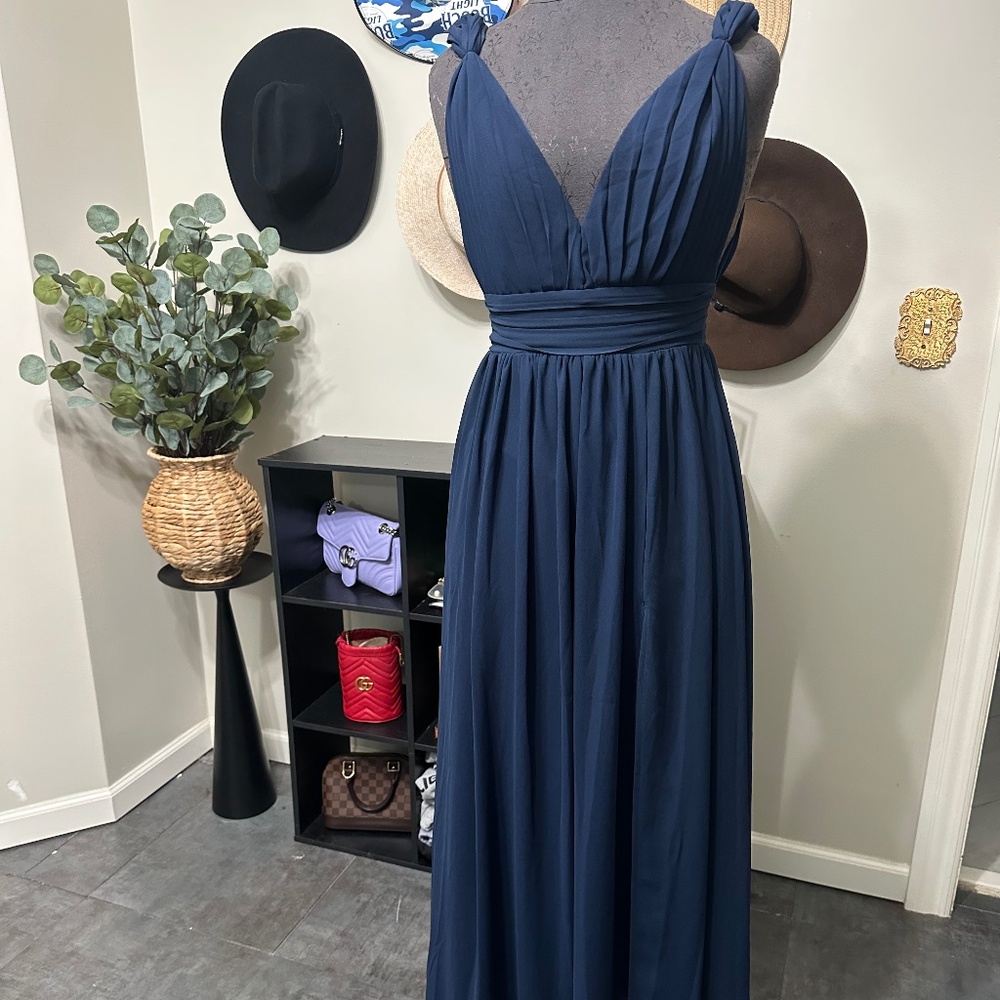 Blue Navy Dress Chiffon  Size 4 For Wedding/ Party Long Elegant/  Formal